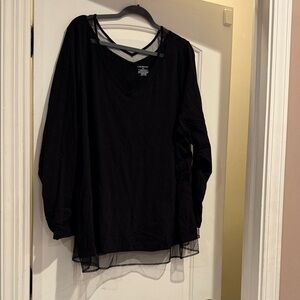 Lane Bryant Black Mesh-Trim Long Sleeve Top